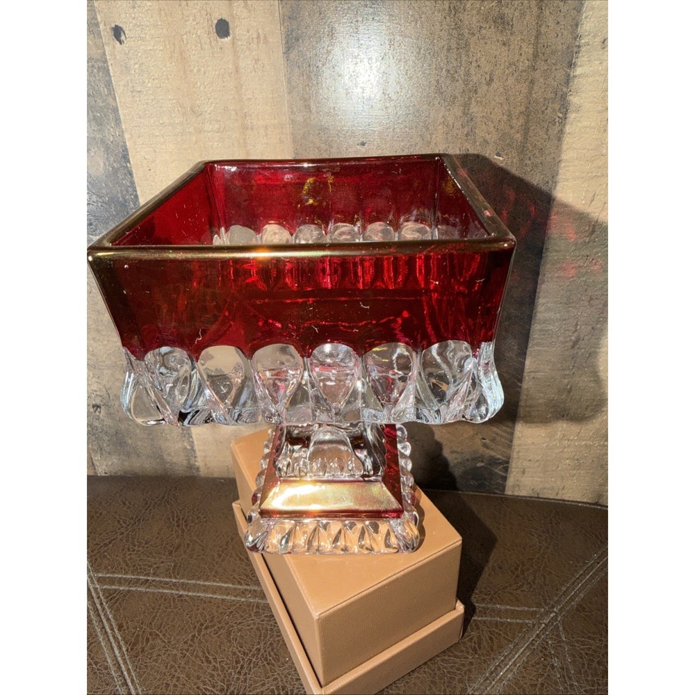 Vintage Westmoreland Ruby Red Flashed Glass Square‎ Pedestal Candy Dish Compot